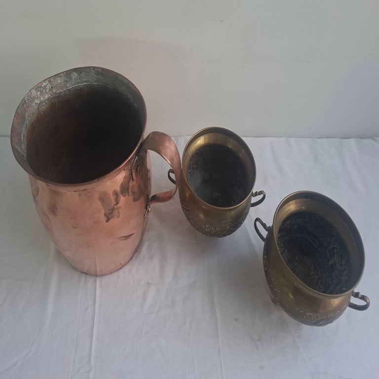 Vintage Copper & Brass Jugs (3-Piece Lot)