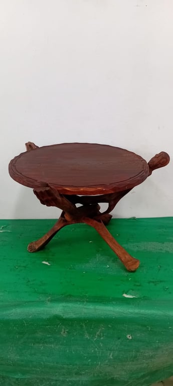 Hand-carved wooden side table