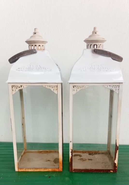 A Pair Of Shabby Chic Metal Lantern
