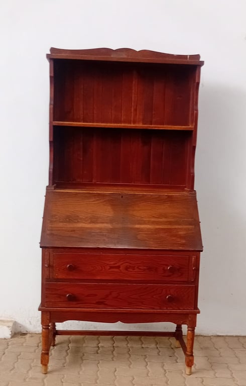 Vintage Wooden Bureau / Writing Desk with Shelving