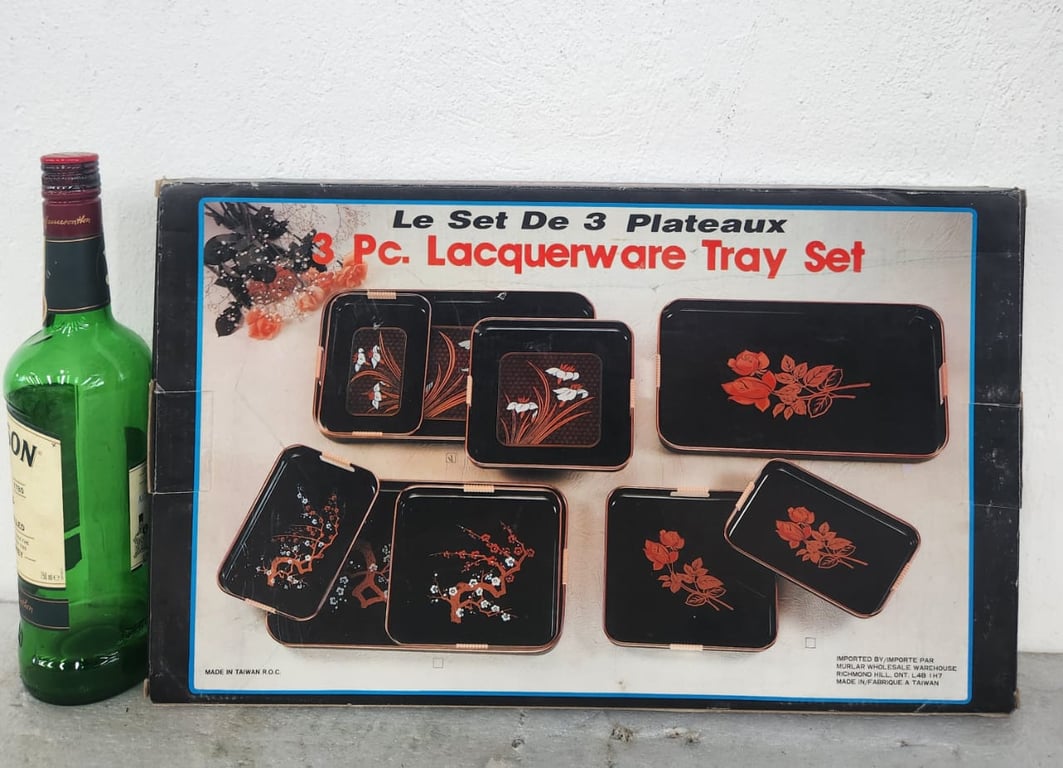 3-Piece Lacquerware Serving Tray Set (Boxed)