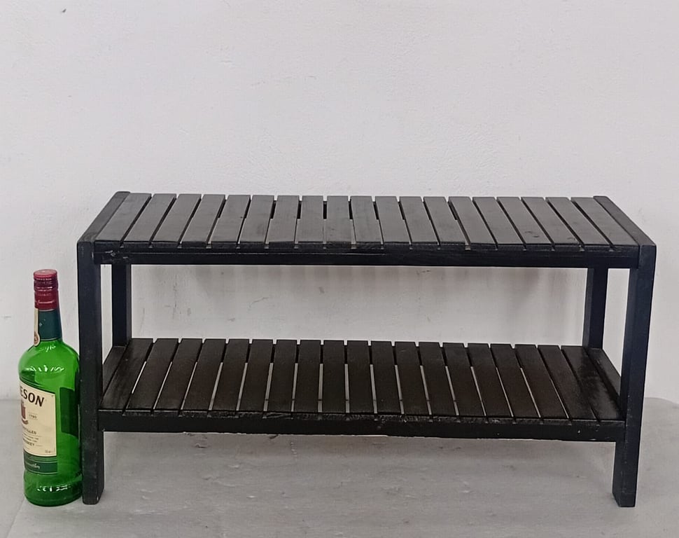 Sleek and practical wooden slatted storage bench / low shelving unit