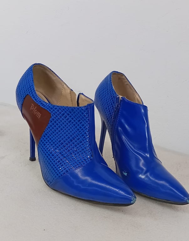 Blue Patent Leather Ankle Boots - Size 8