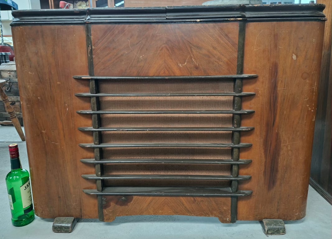 Vintage Record Player Cabinet with Chrome Detail