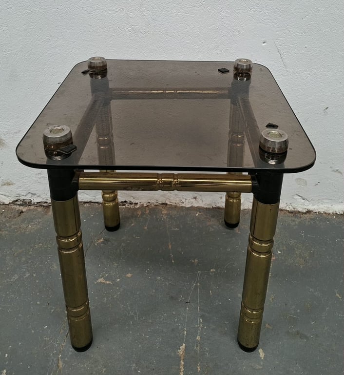 Smoked Glass Side Table with Brass Legs