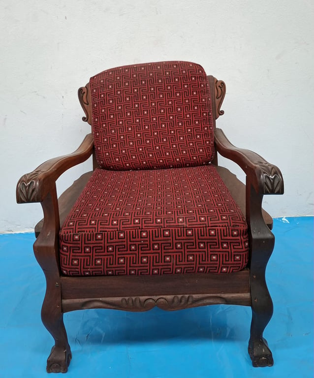Vintage Wooden Armchairs with Upholstered Seat and Back
