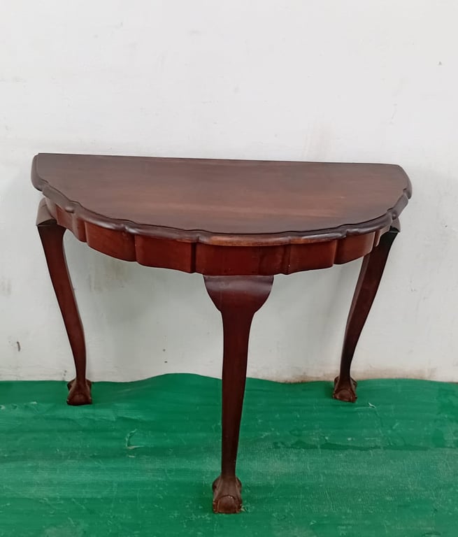 Vintage solid wood imbuia ball & claw half moon console table