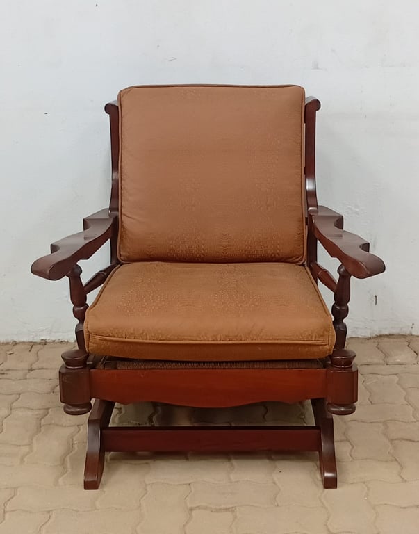 Solid Wooden Rocking Armchair with Cushioned Seat & Back