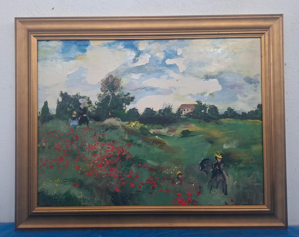 Framed Replica of Impressionist Claude Monet Landscape