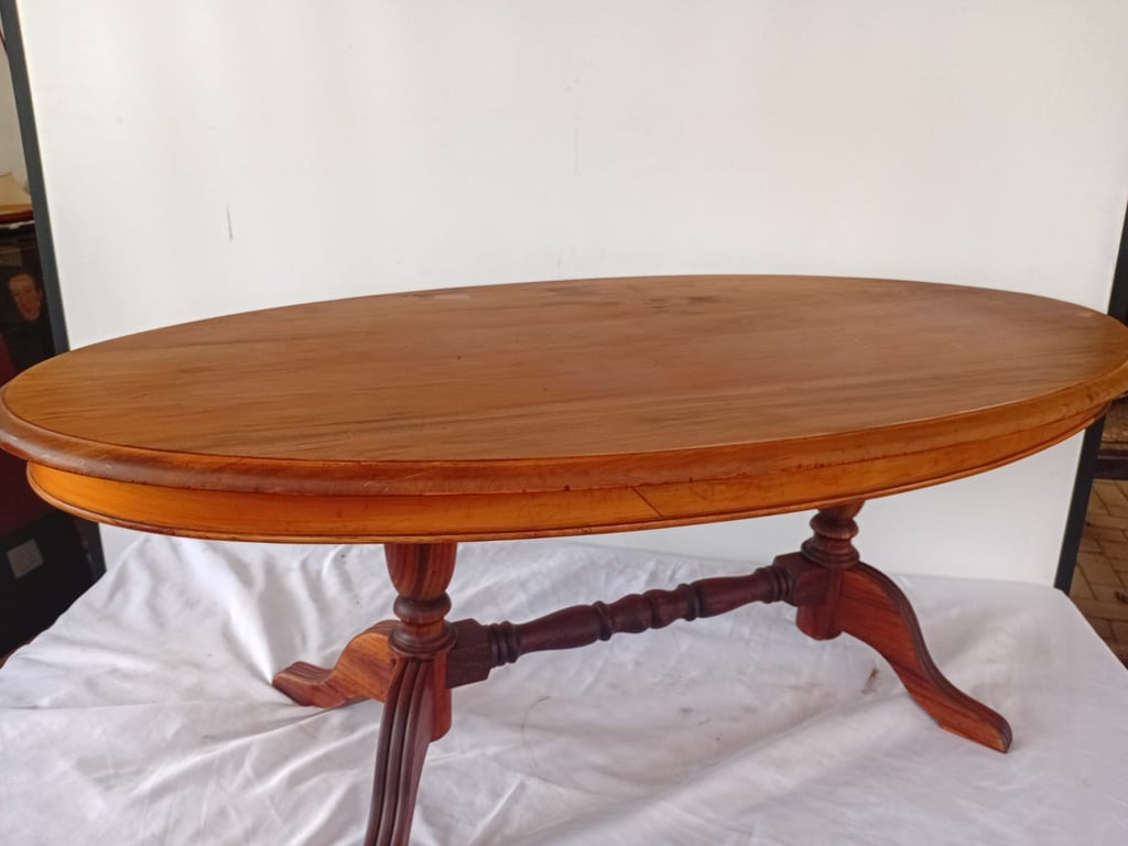 Vintage Oval Poplar Wood Coffee Table