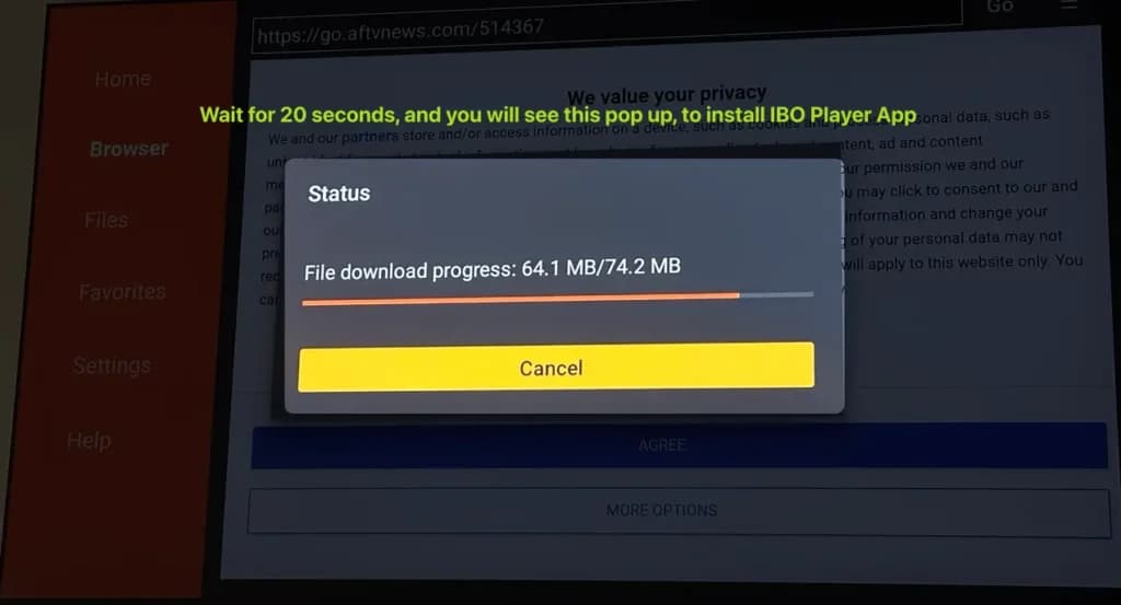 Download progress screen for the streaming app