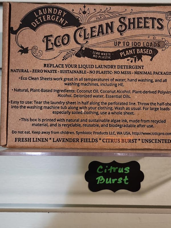 Eco Clean Sheets Laundry Detergent in Fresh Linen, Lavender Fields, Citrus Burst, and Unscented