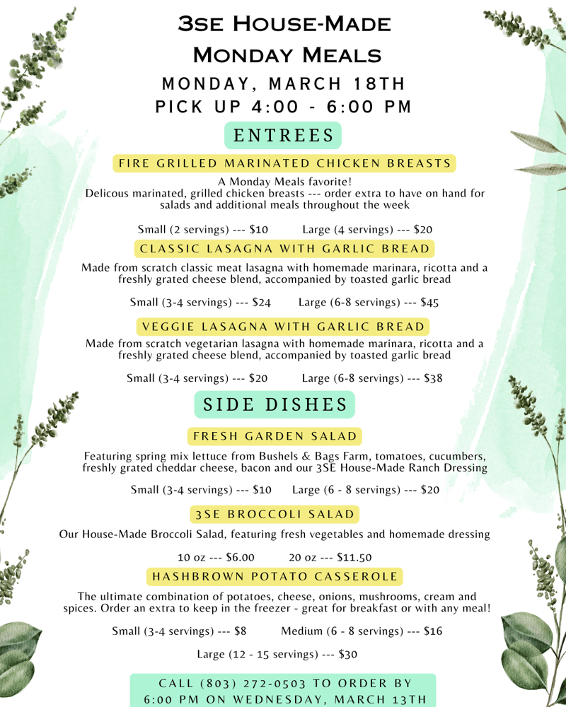 Monday Meals – March 18 2024 – Three Sisters Essentials