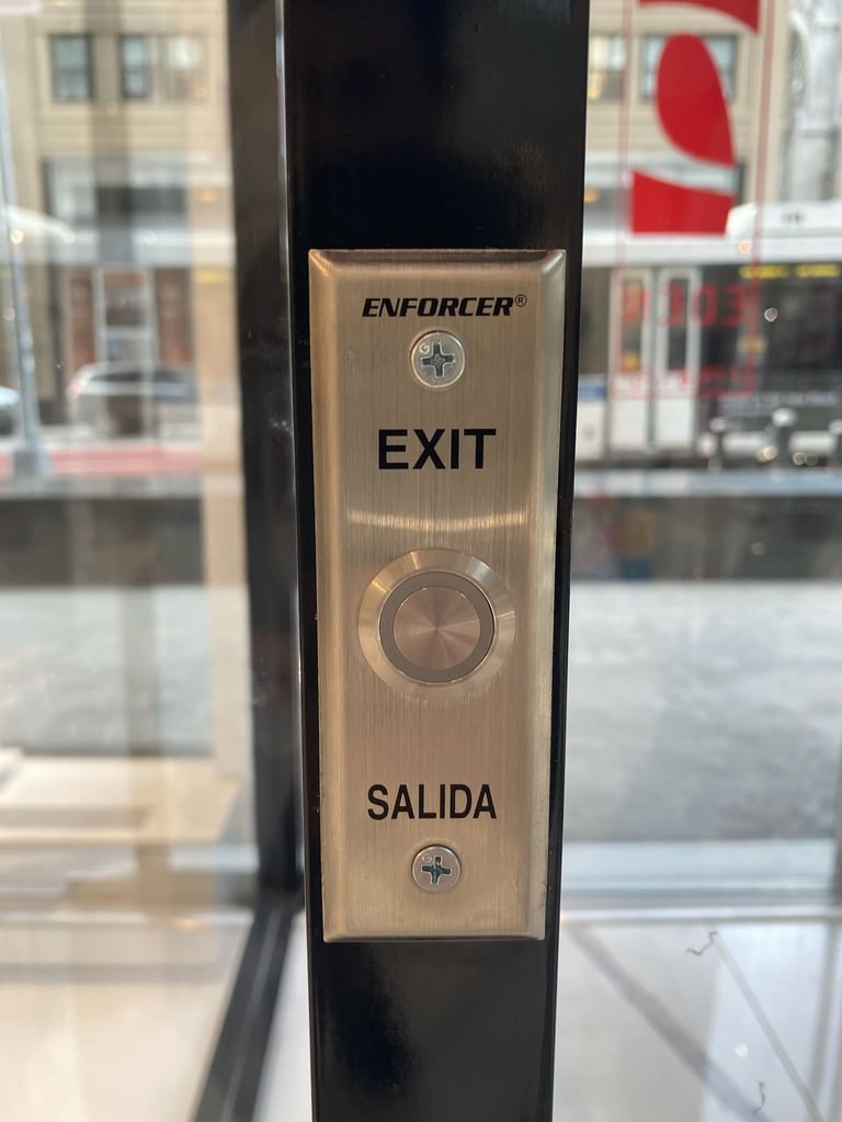 electric exit button device enforcer