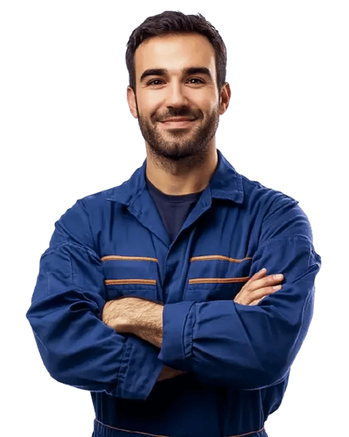 smiling man with crossed arms wearing blue