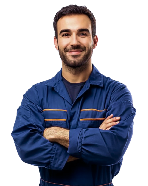 smiling man with crossed arms wearing blue