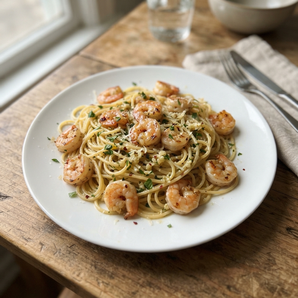 Quick Garlic Butter Shrimp Pasta