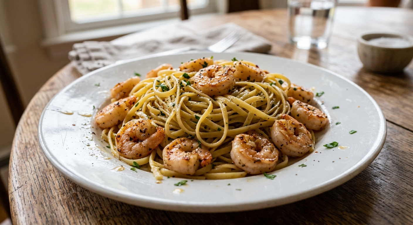 Lemon Garlic Shrimp Scampi with Linguine