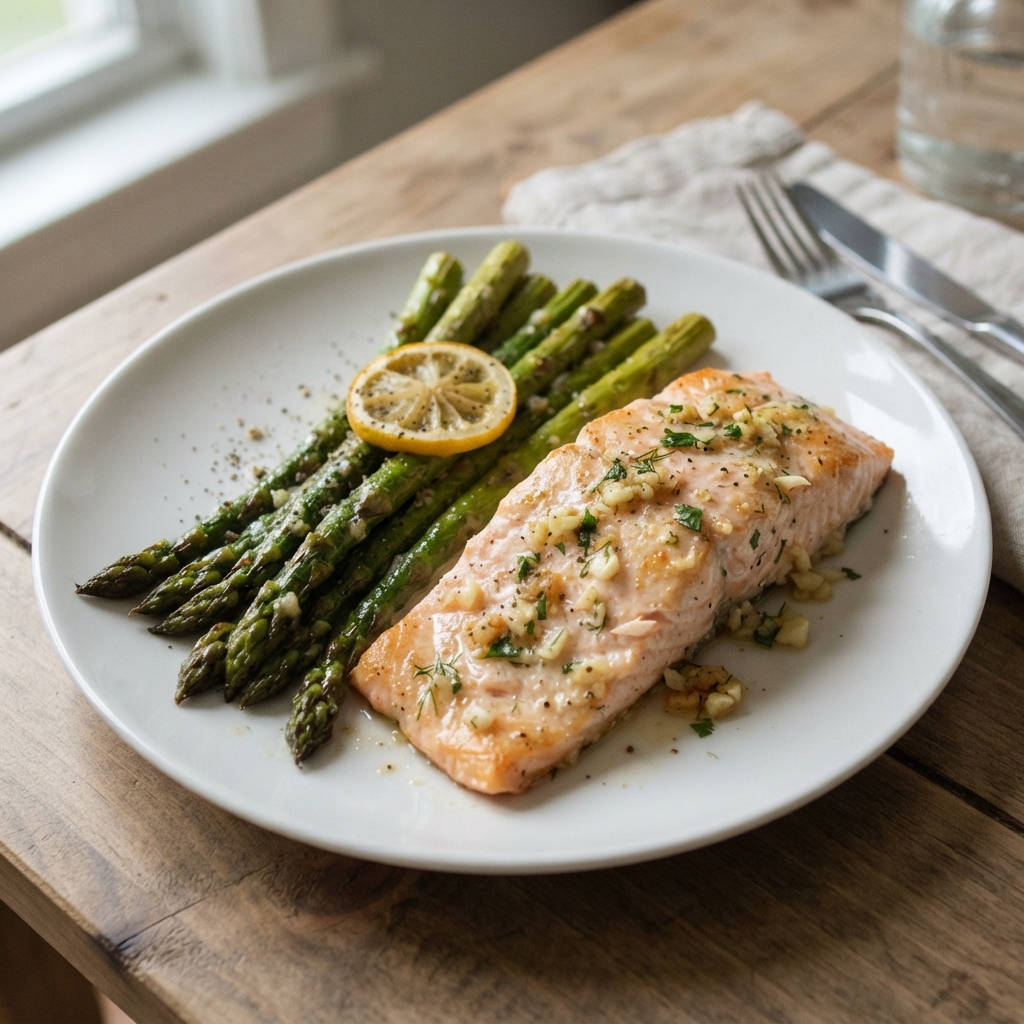 One-Pan Garlic Butter Salmon and Asparagus