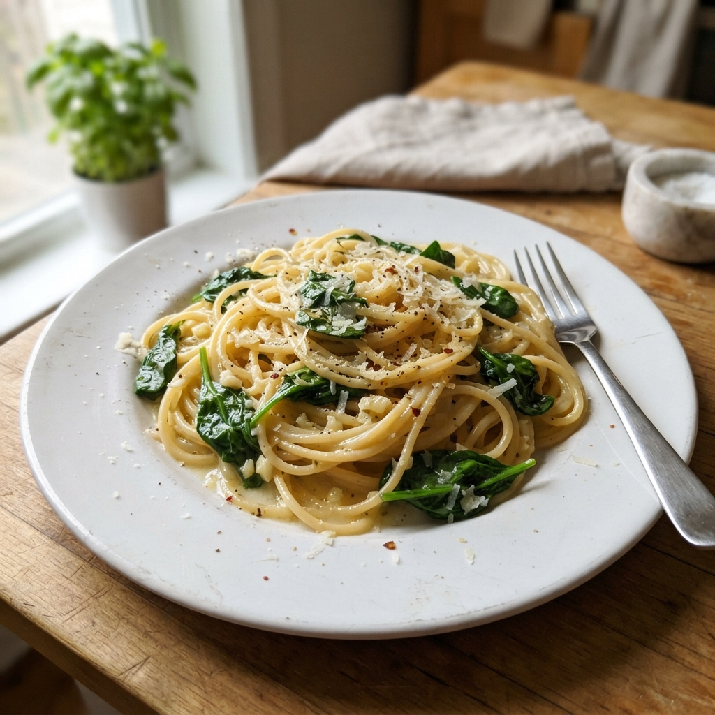 One-Pan Garlic Butter Pasta with Spinach and Parmesan