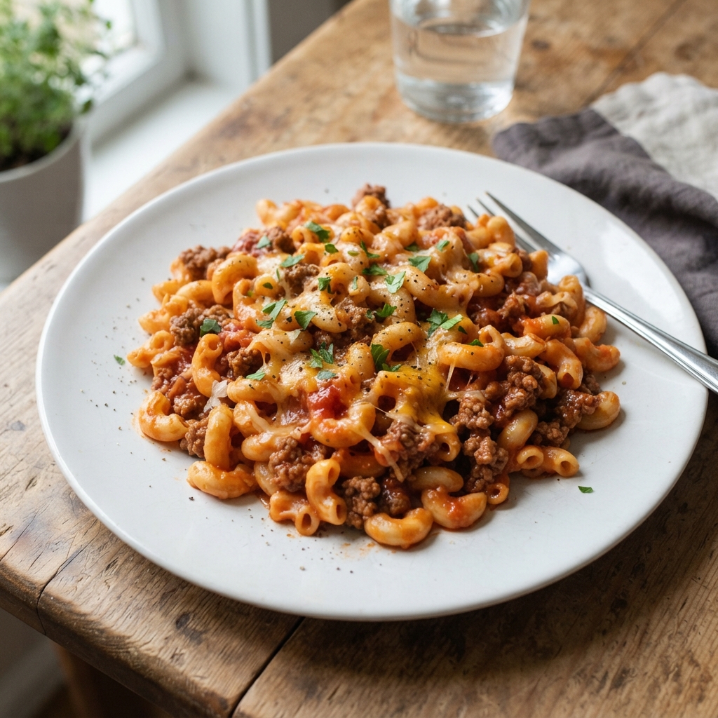 One-Pan Cheesy Beef Pasta