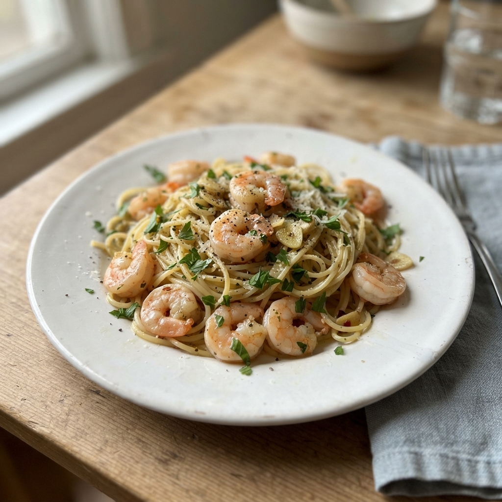 Quick Garlic Butter Shrimp Pasta