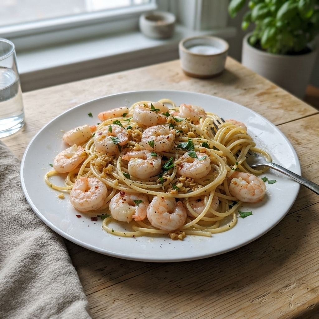 Quick Garlic Butter Shrimp Pasta