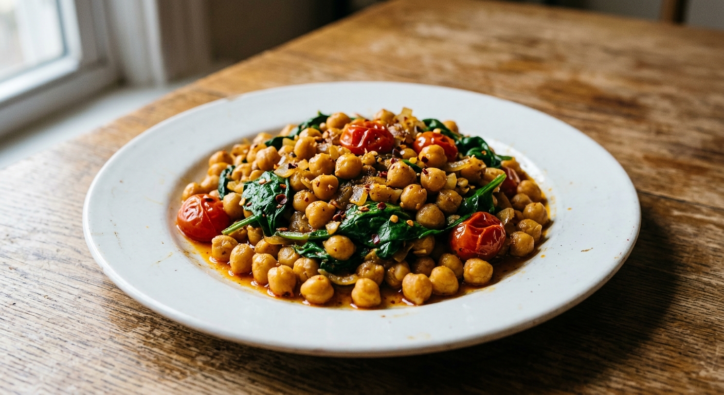 One-Pan Spicy Chickpea and Spinach Sauté