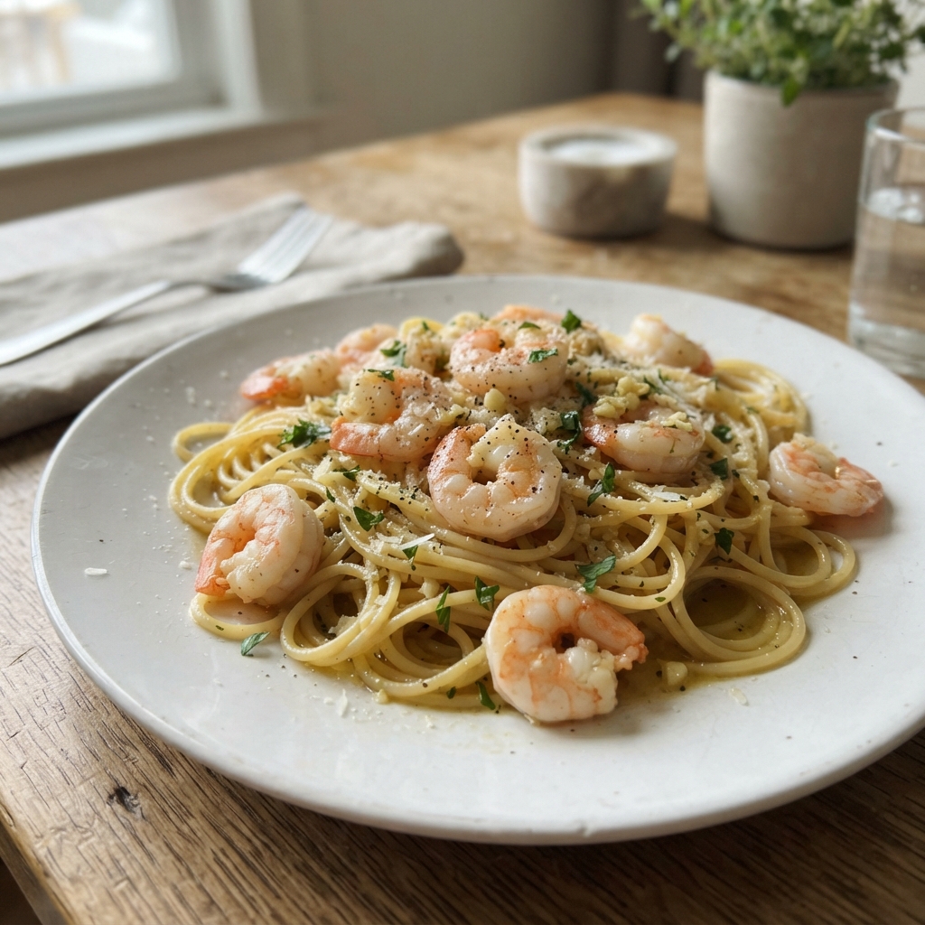 Quick Garlic Butter Shrimp Pasta