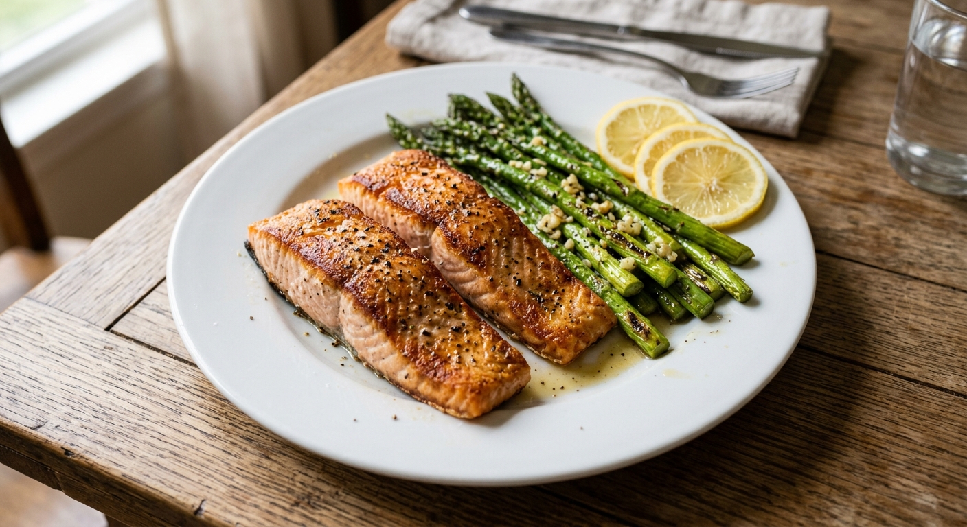 Lemon Garlic Pan-Seared Salmon and Asparagus