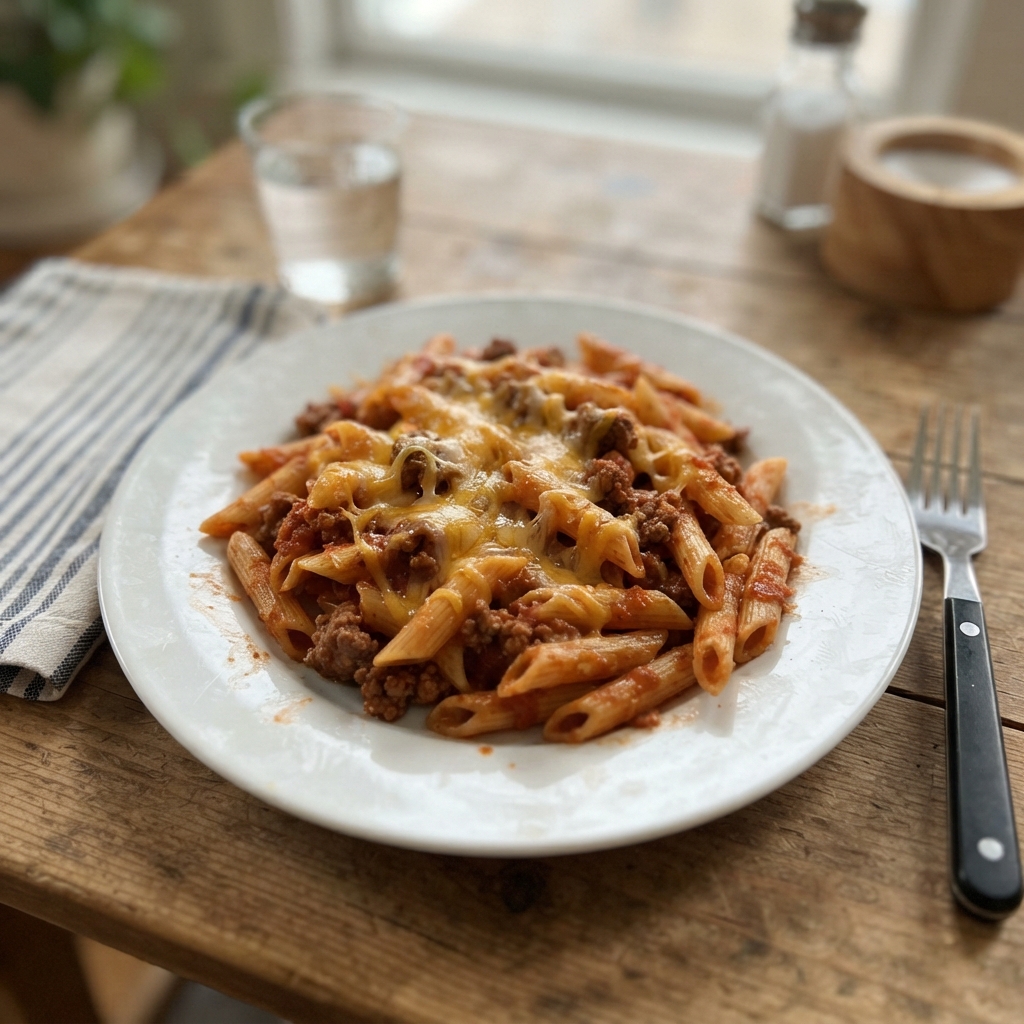 One-Pan Cheesy Beef Pasta