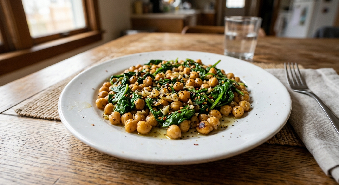 Lemon Garlic Chickpea and Spinach Stir-Fry