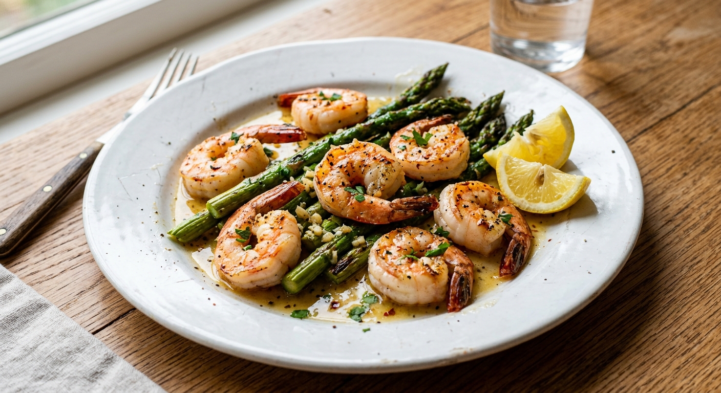 Lemon Garlic Butter Shrimp and Asparagus