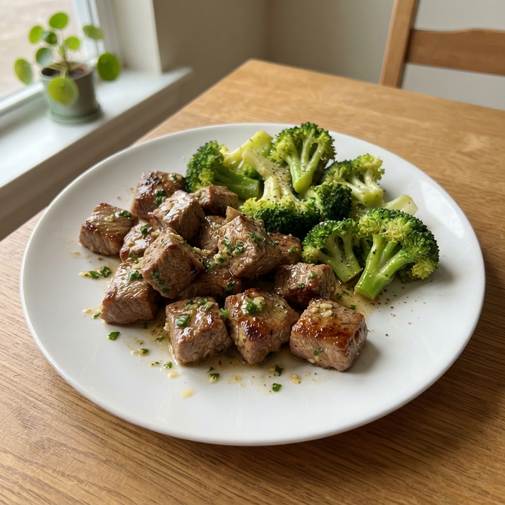 One-Pan Garlic Butter Steak Bites and Broccoli