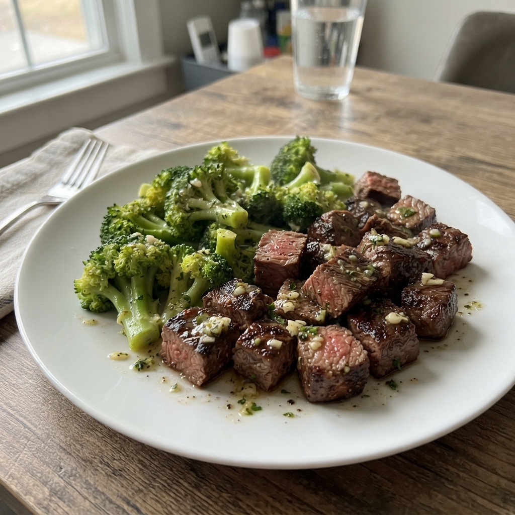 One-Pan Garlic Butter Steak Bites and Broccoli