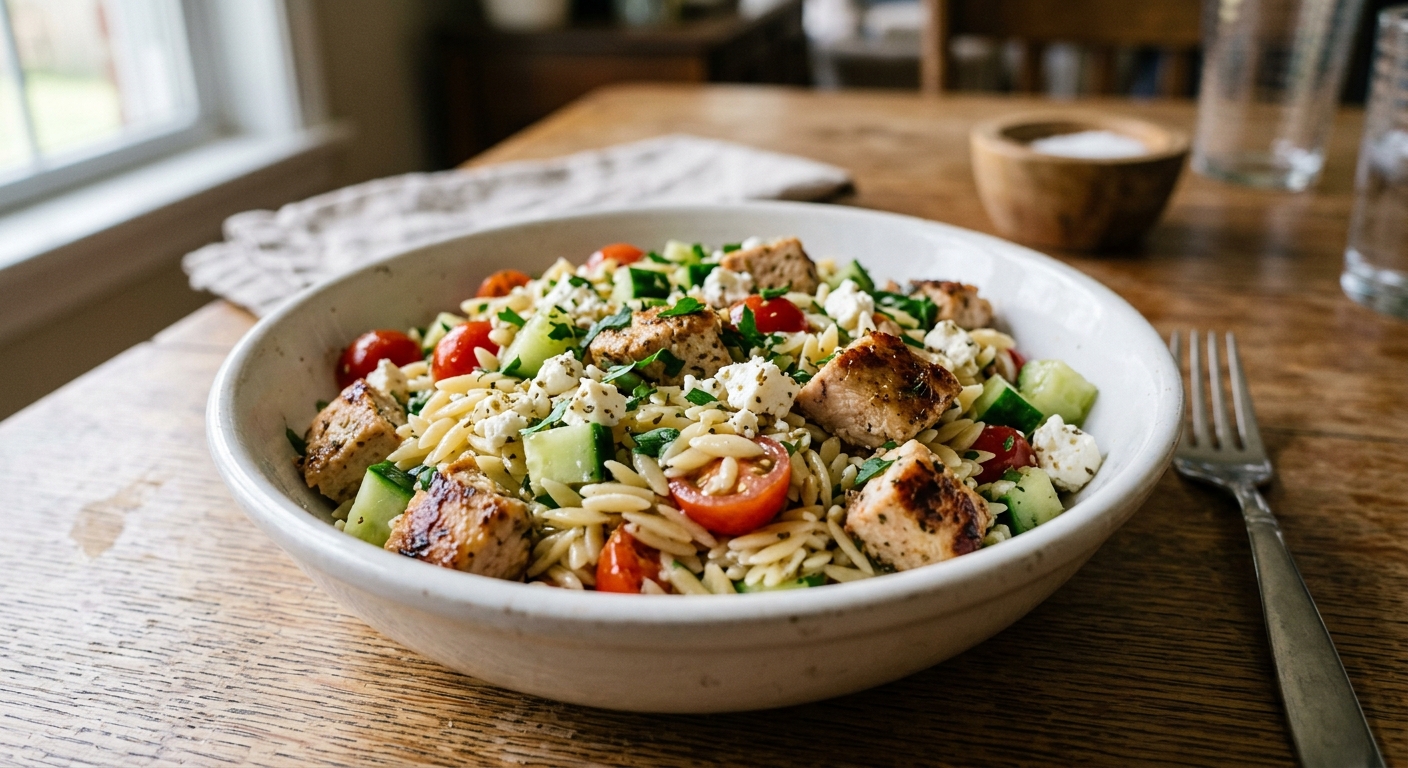 Zesty Mediterranean Orzo Salad with Chicken