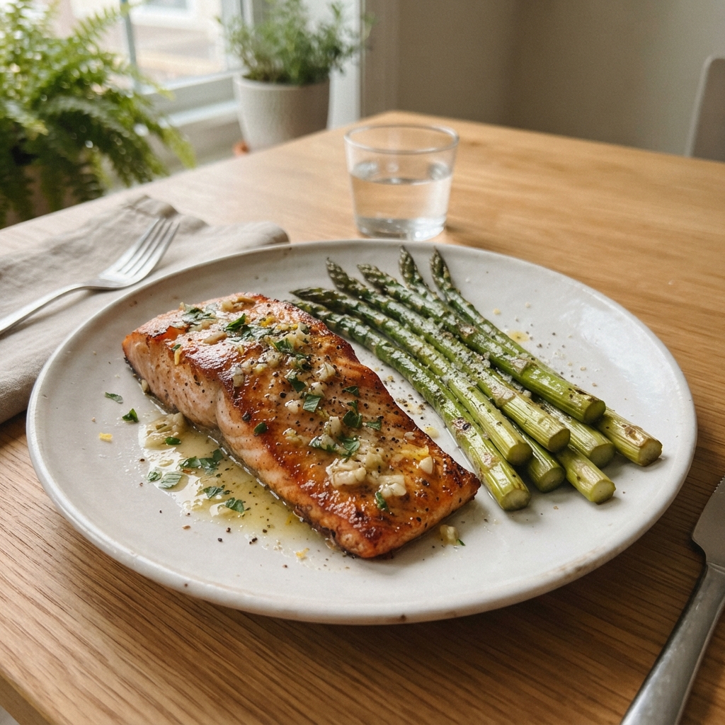 Garlic Butter Pan-Seared Salmon with Asparagus