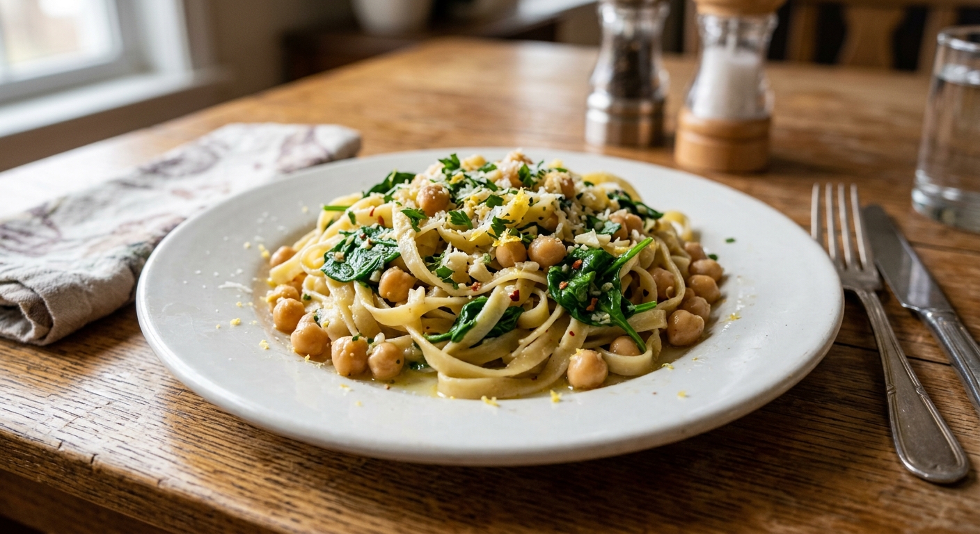 One-Pan Lemon Garlic Chickpea Pasta