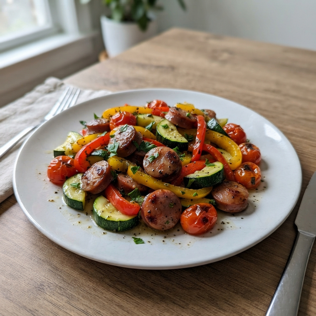 One-Pan Garlic Butter Sausage and Veggie Skillet