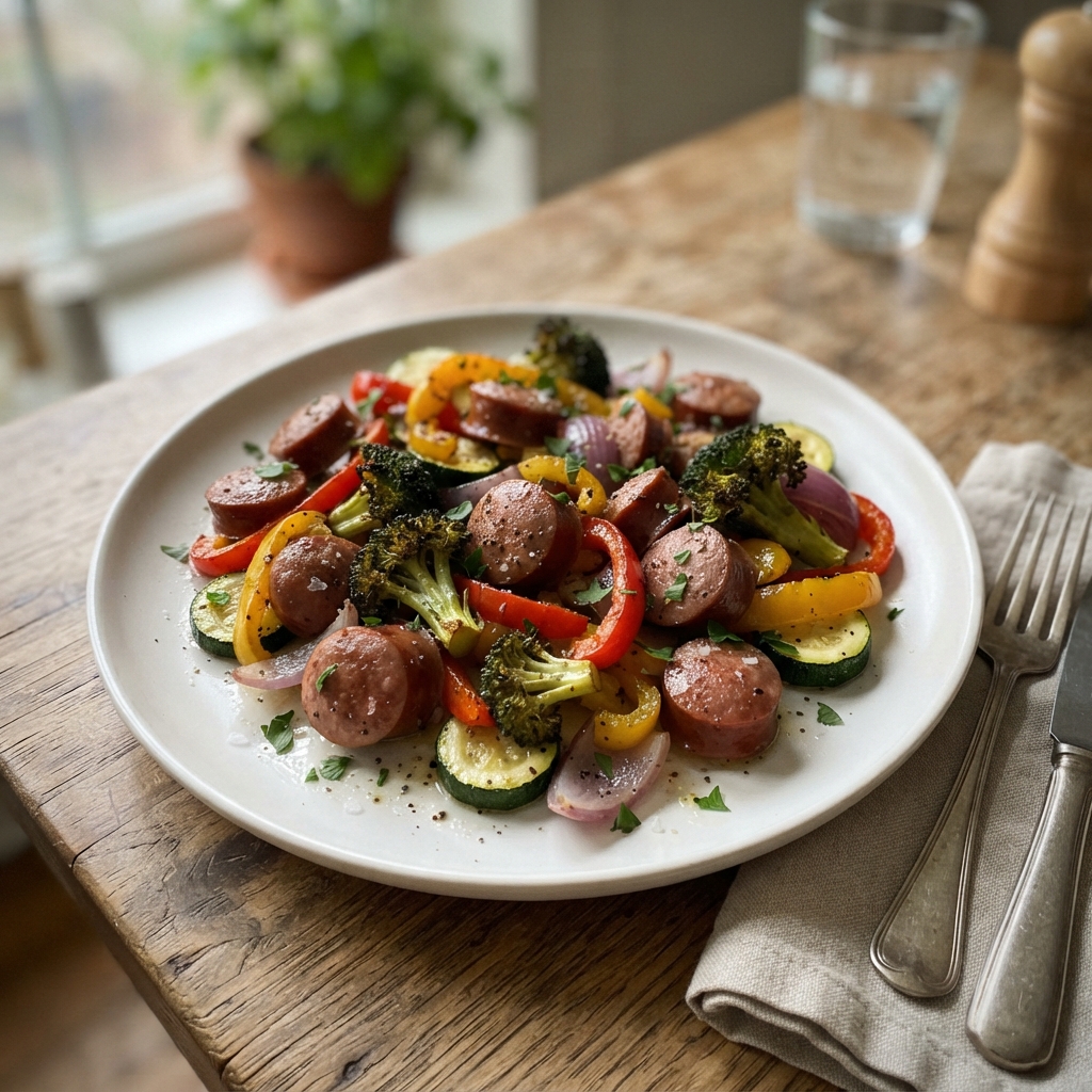 One-Pan Garlic Butter Sausage and Veggies
