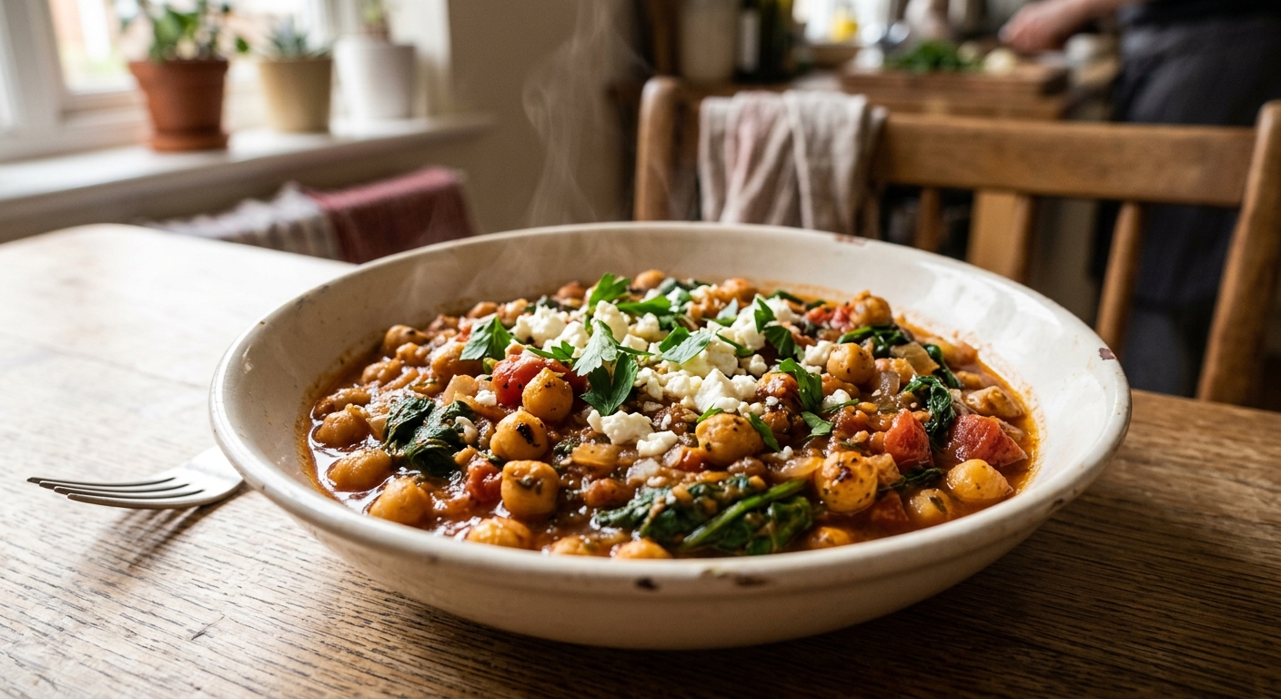One-Pan Mediterranean Chickpea and Spinach Skillet