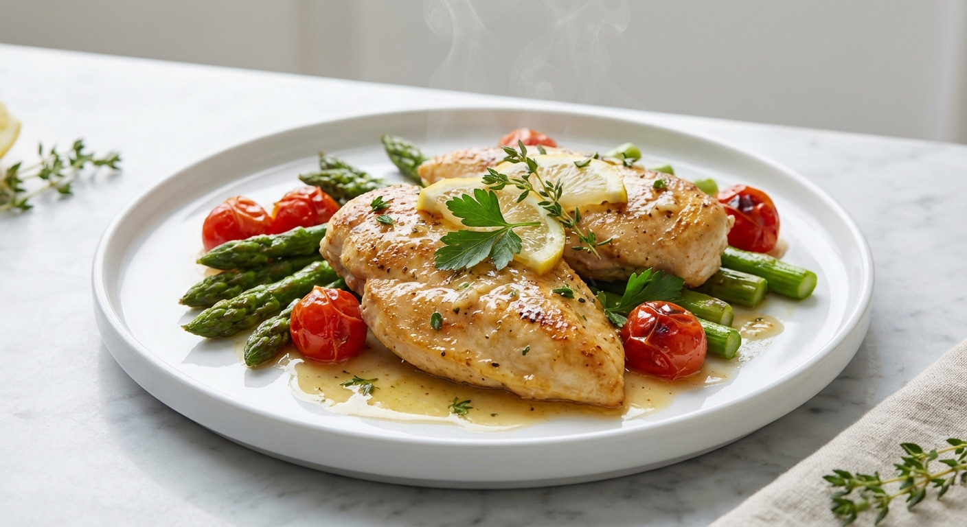 Lemon Garlic Pan-Seared Chicken with Asparagus