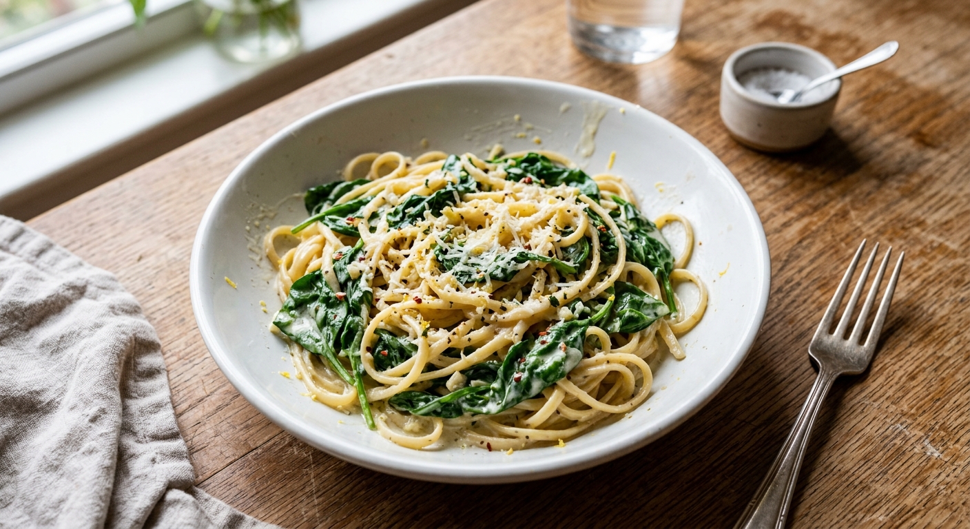 Creamy Lemon Garlic Spinach Pasta