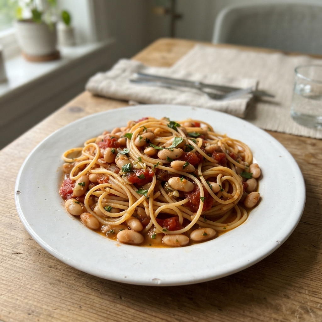 One-Pot Tomato and White Bean Pasta
