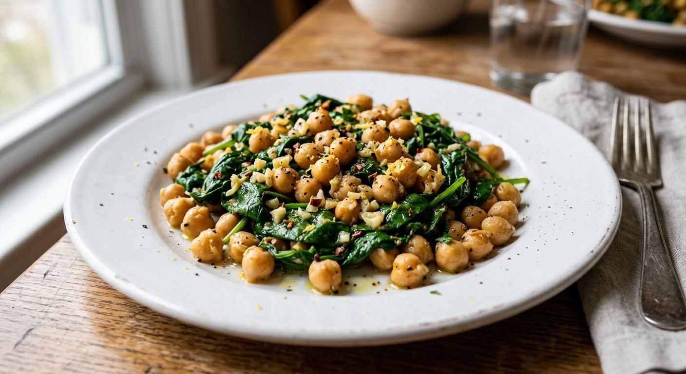 Quick Lemon Garlic Chickpea and Spinach Stir-Fry