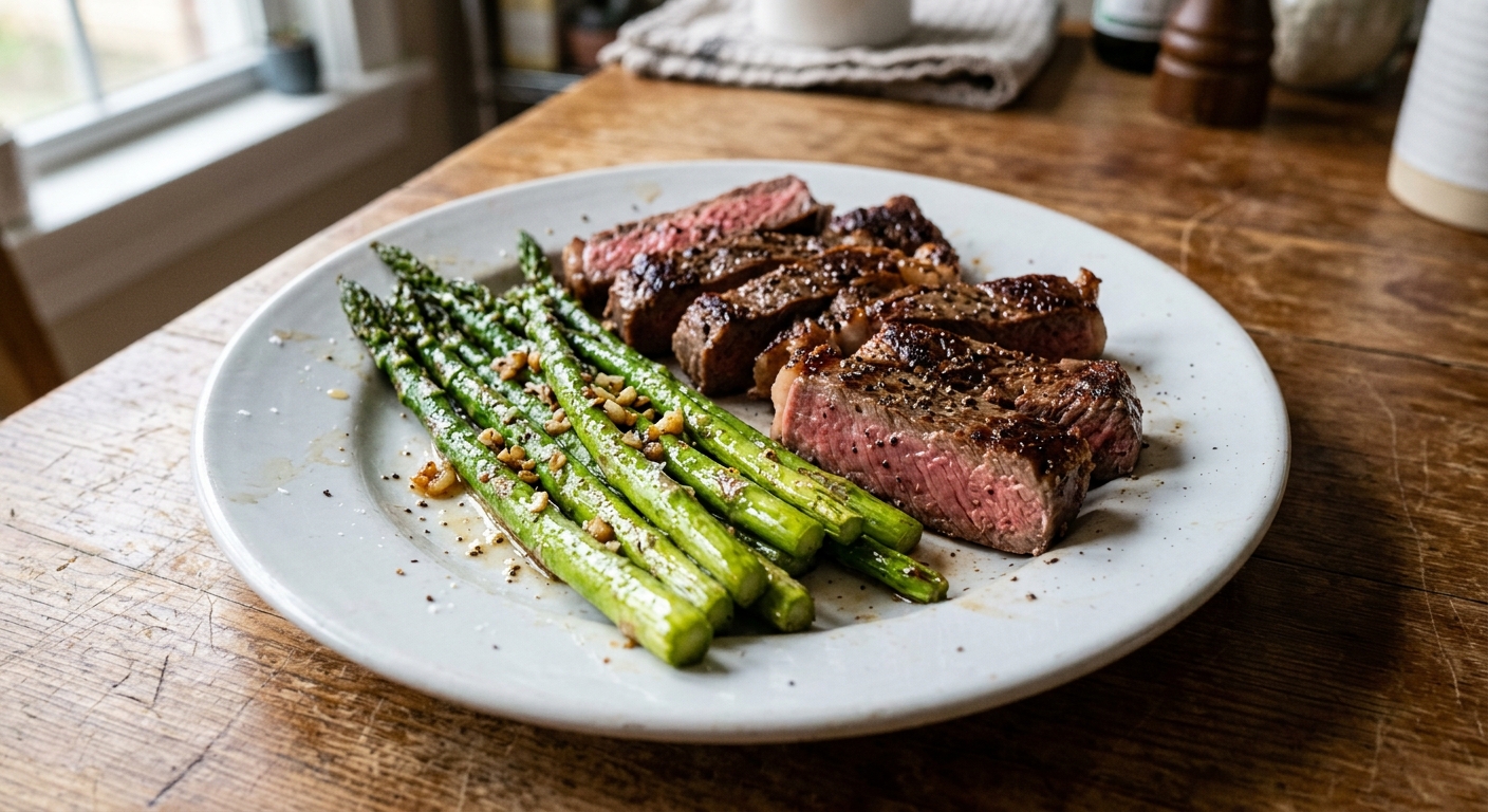 One-Pan Garlic Herb Steak and Asparagus
