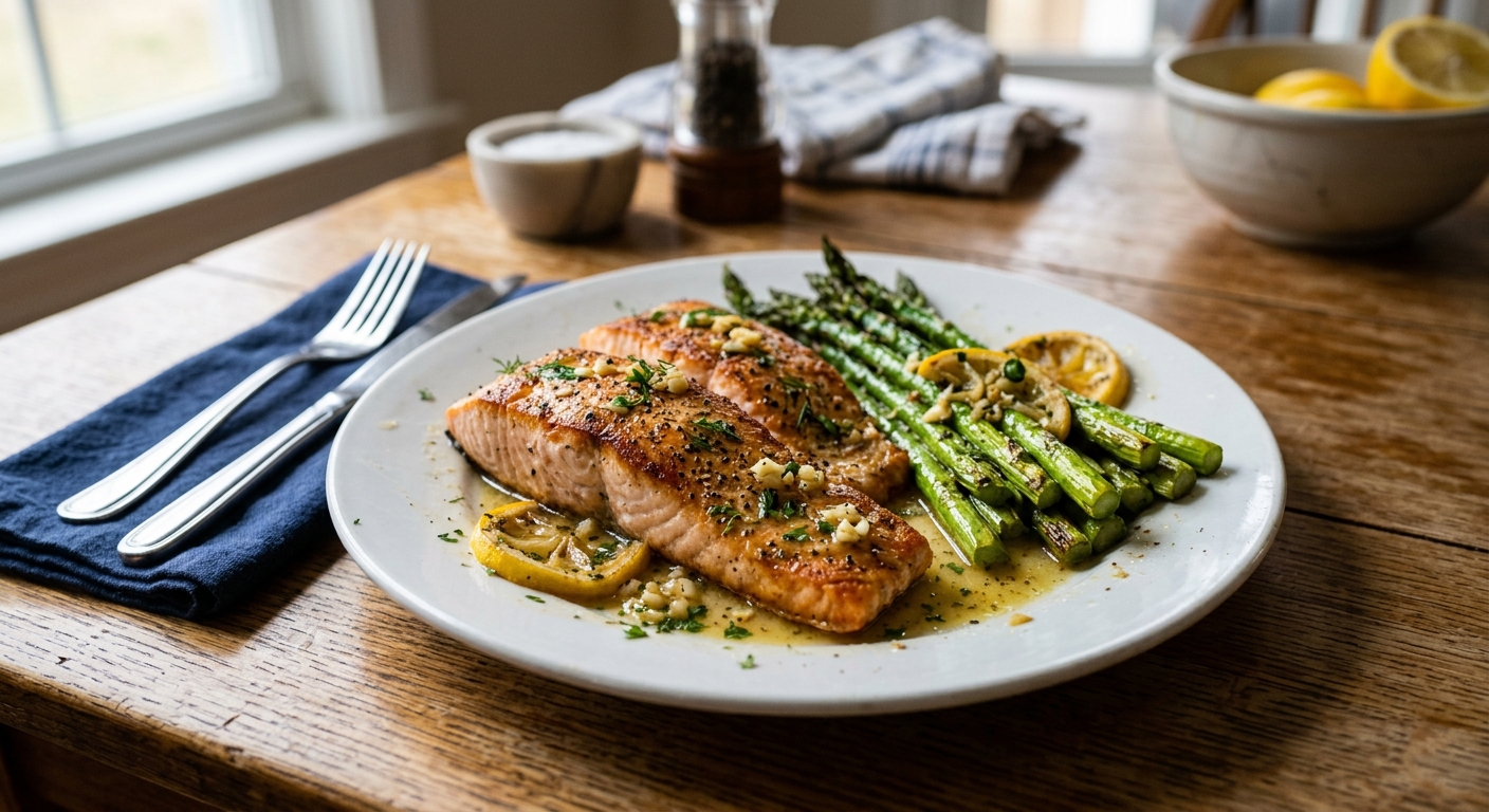 Lemon Garlic Pan-Seared Salmon and Asparagus