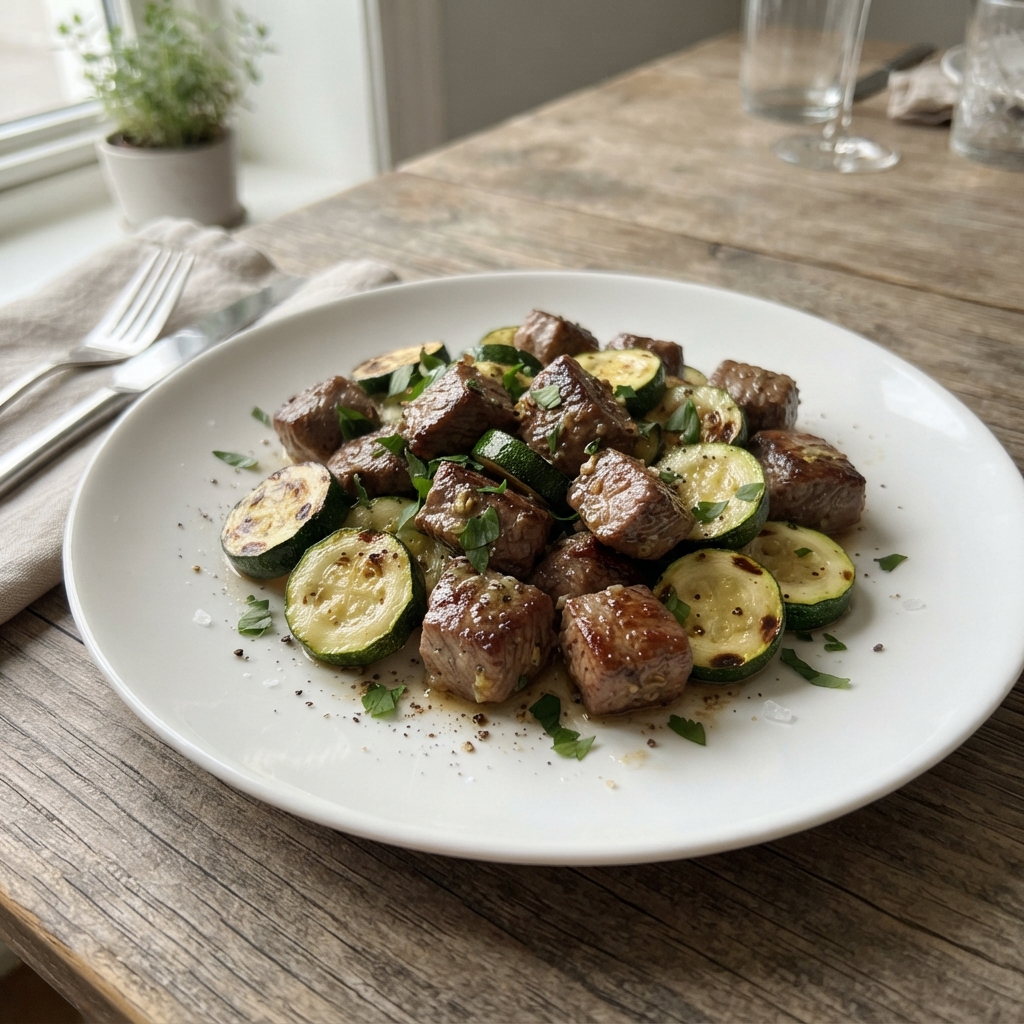 One-Pan Garlic Butter Steak Bites and Zucchini