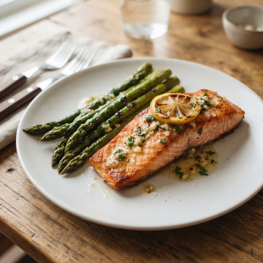 Garlic Butter Pan-Seared Salmon with Asparagus