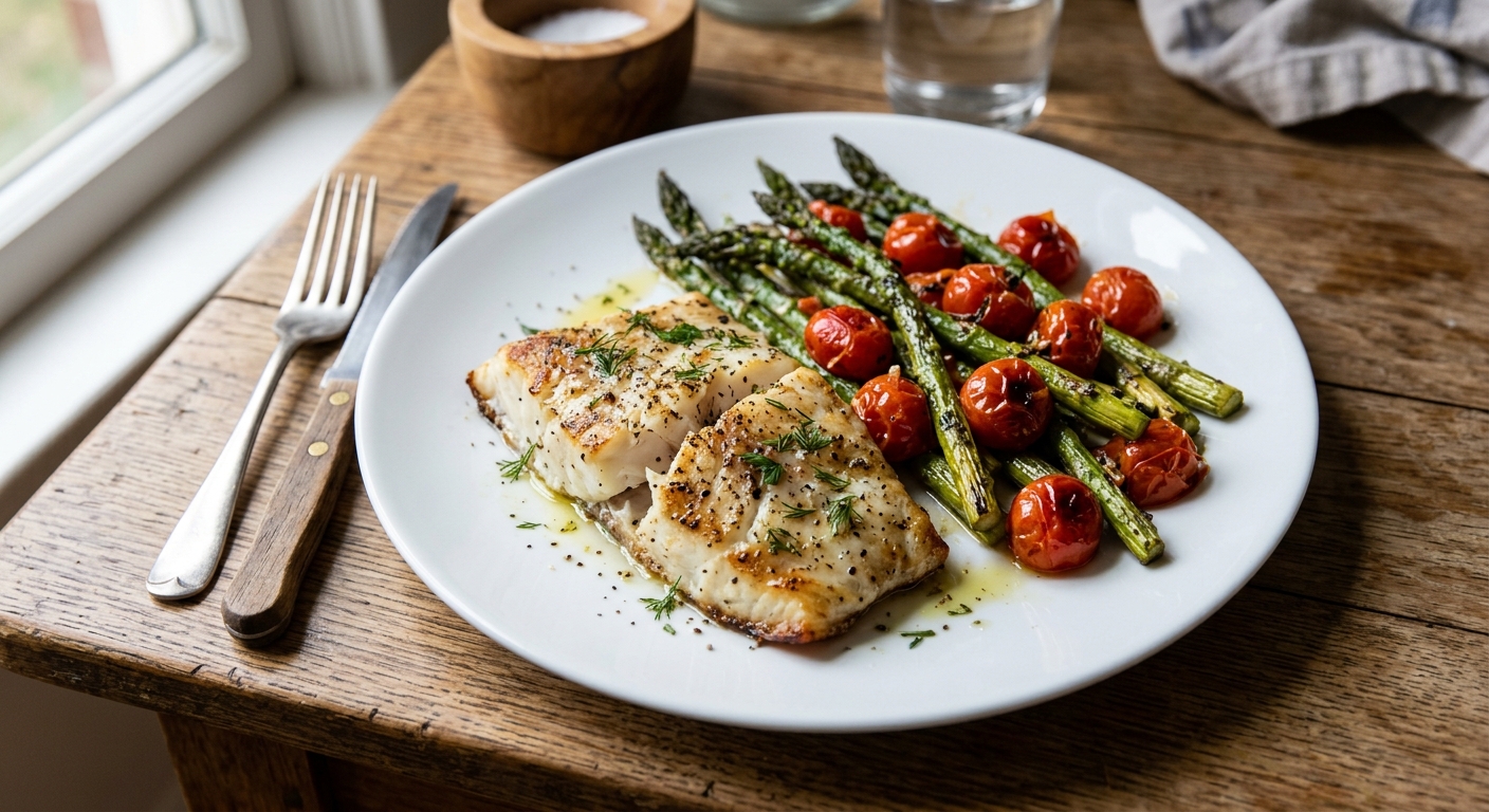 Lemon Garlic Sheet Pan Cod and Asparagus